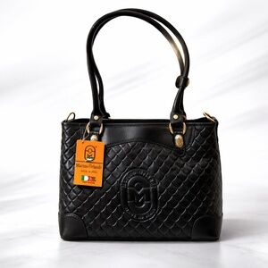 Marino Orlandi Italian Leather Luxury Satchel in a black embossed quilted design